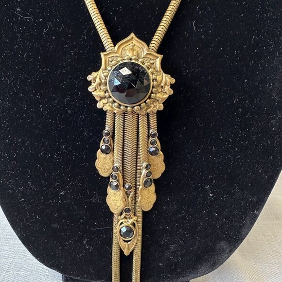 Vintage Jack Smile Egyptian Revival Art Deco Style Brass Bolo Necklace - Picture 1 of 16